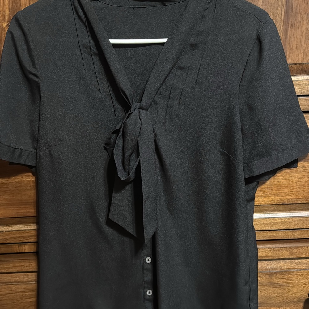 The Limited Black Tie Front Short Sleeve Blouse